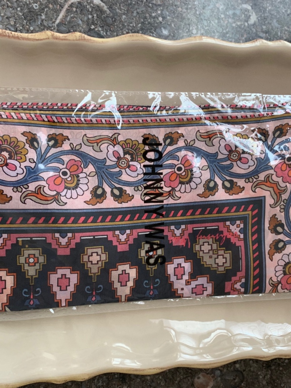 Johnny Was Silk Scarf w tassels, NWT